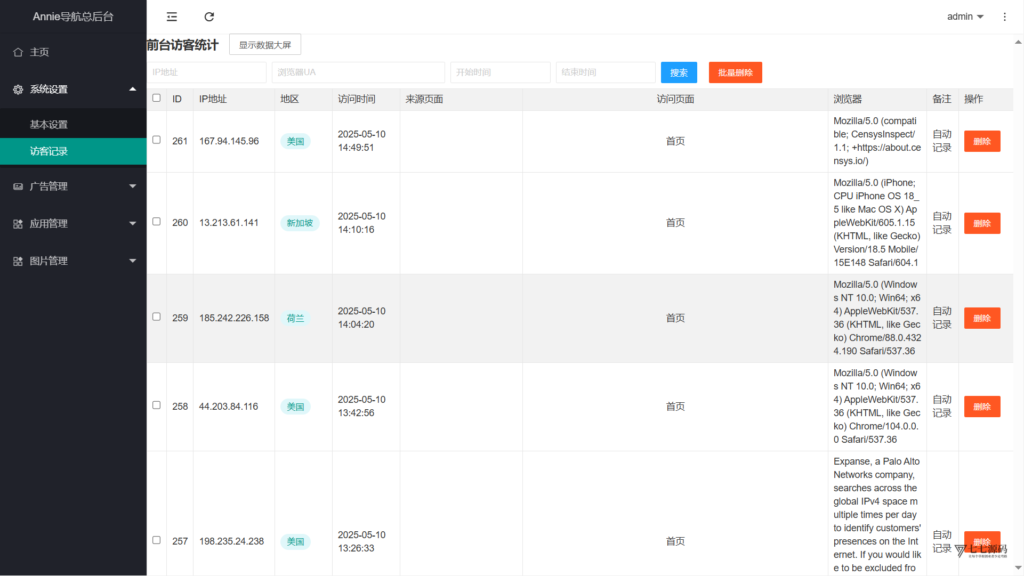 Annie导航推广网终极修复版|前台精准定位+实时数据大屏插图8 Annie导航推广网终极修复版|前台精准定位+实时数据大屏插图8